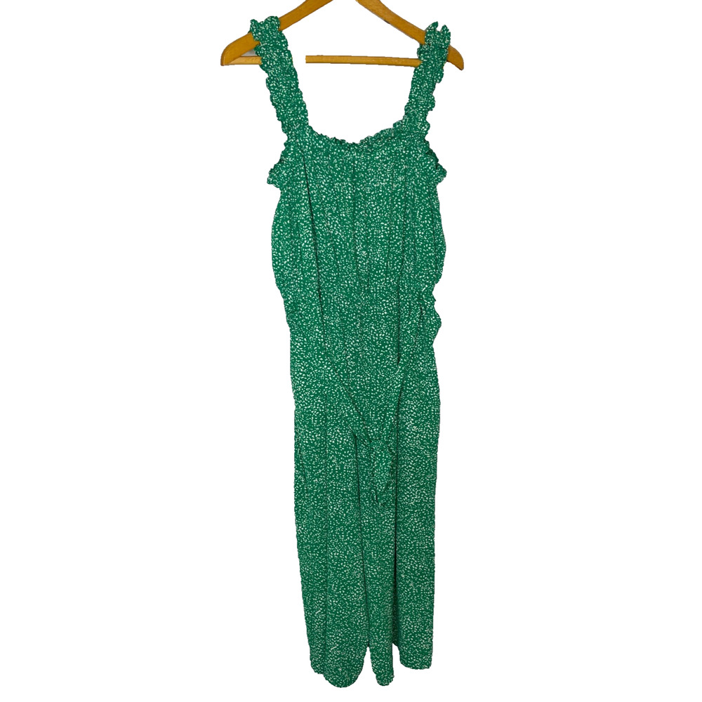 Women's 14 London Times Green Speckled Wide Leg Cropped Jumpsuit Polyester